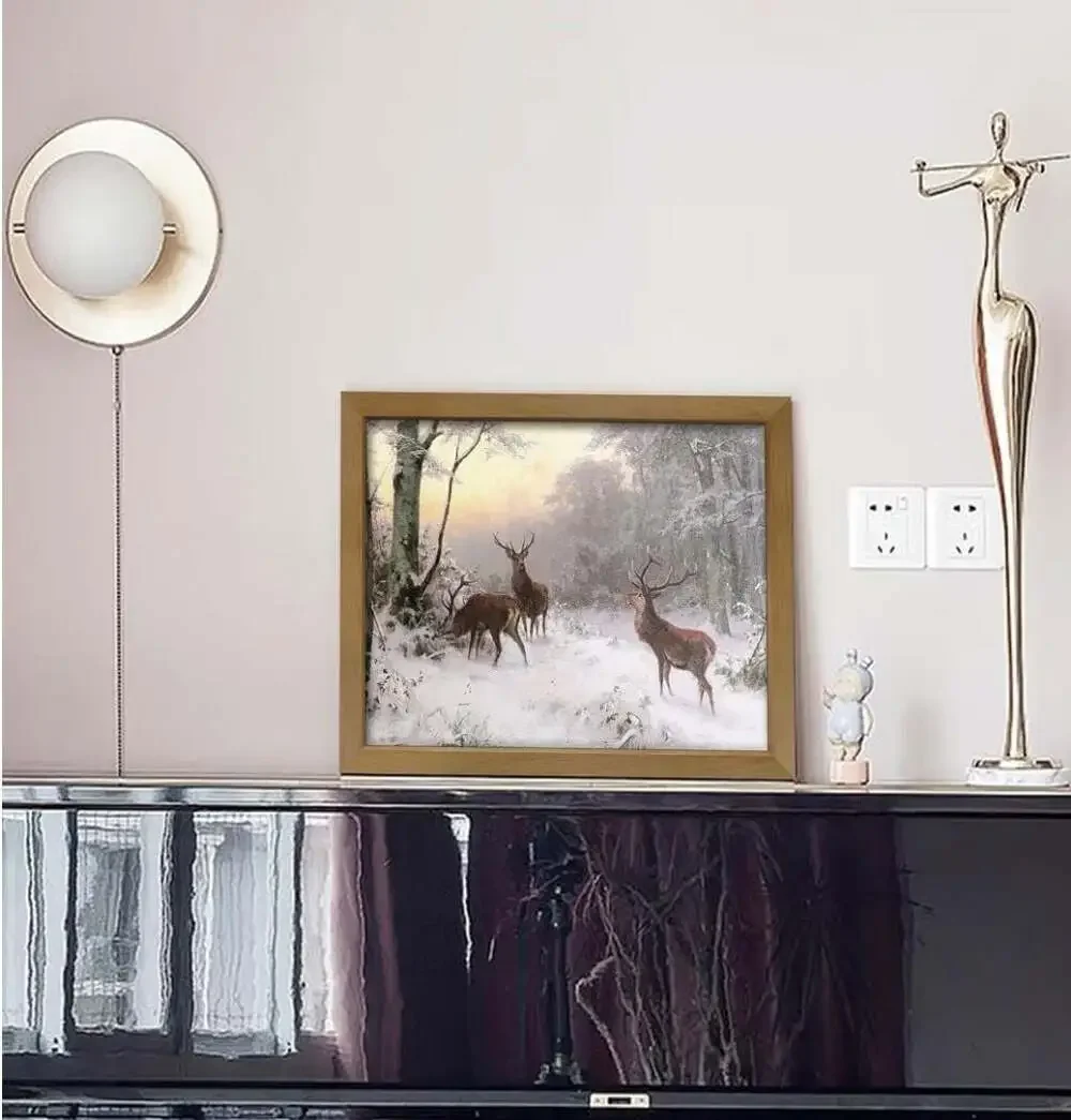 Deers in the Winter Forest Framed‎ Canvas Wall Art